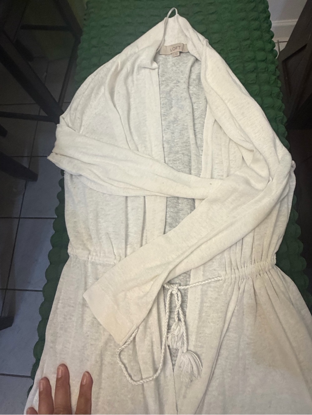 LOFT white Drawstring Open-Front Cardigan - Picture 3 of 4